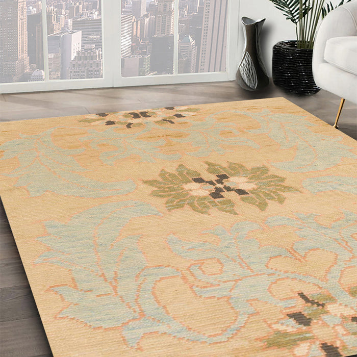 Round Abstract Yellow Modern Rug in a Office, abs1086