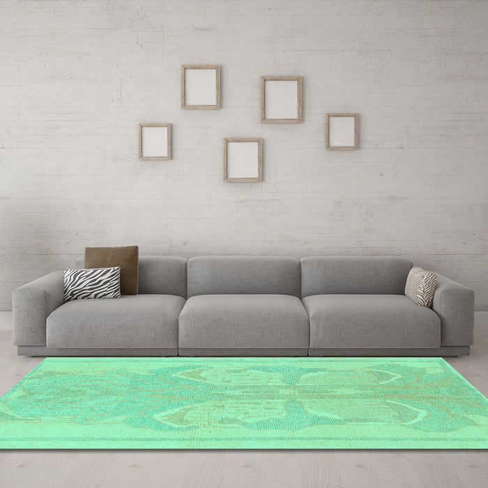 Machine Washable Abstract Turquoise Modern Area Rugs in a Living Room,, wshabs1087turq