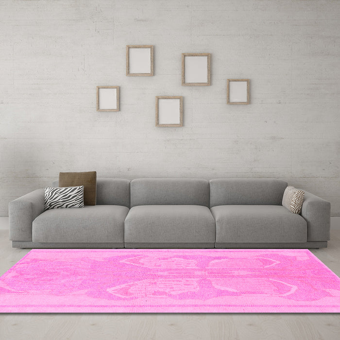 Machine Washable Abstract Pink Modern Rug in a Living Room, wshabs1087pnk