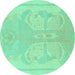 Round Abstract Turquoise Modern Rug, abs1087turq