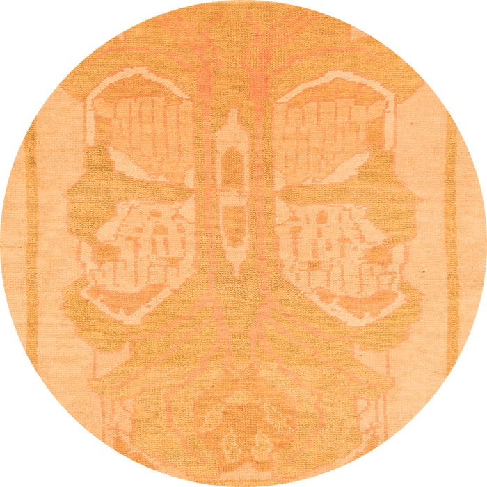 Round Machine Washable Abstract Orange Modern Area Rugs, wshabs1087org