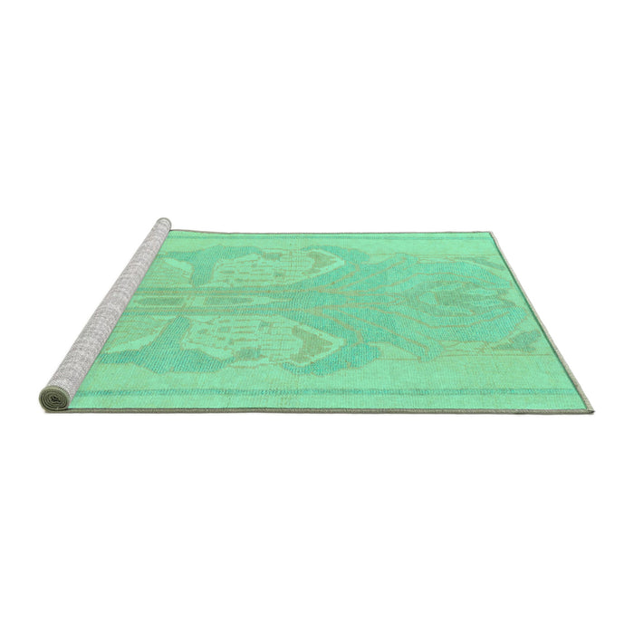 Sideview of Machine Washable Abstract Turquoise Modern Area Rugs, wshabs1087turq