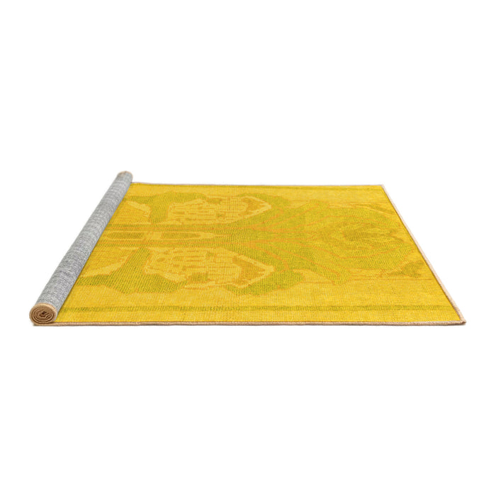 Sideview of Machine Washable Abstract Yellow Modern Rug, wshabs1087yw