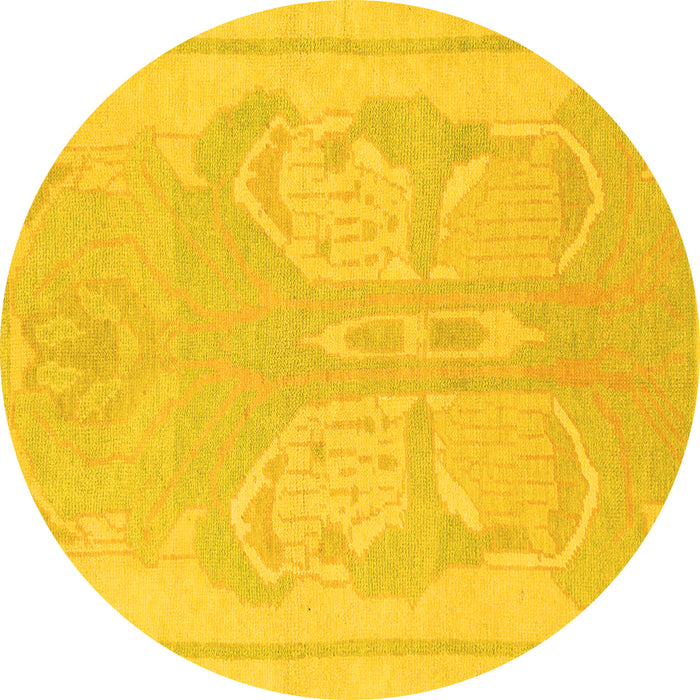 Round Machine Washable Abstract Yellow Modern Rug, wshabs1087yw