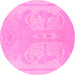 Round Machine Washable Abstract Pink Modern Rug, wshabs1087pnk