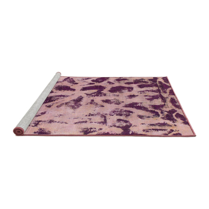 Sideview of Machine Washable Abstract Pink Daisy Pink Rug, wshabs1088