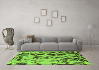 Machine Washable Abstract Green Modern Rug, wshabs1088grn