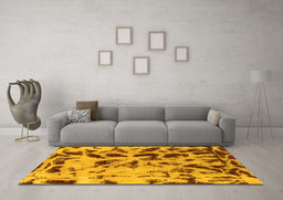 Machine Washable Abstract Yellow Modern Rug in a Living Room, wshabs1088yw