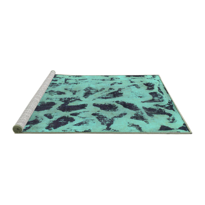 Sideview of Machine Washable Abstract Turquoise Modern Area Rugs, wshabs1088turq