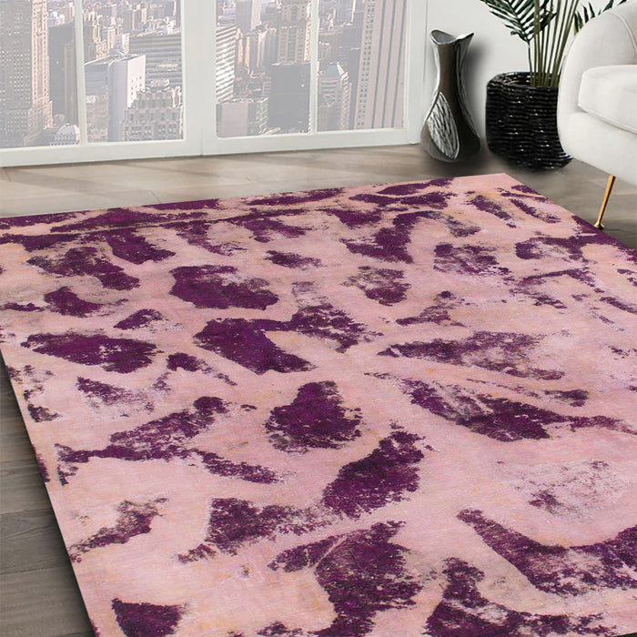 Machine Washable Abstract Pink Daisy Pink Rug in a Family Room, wshabs1088