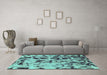 Machine Washable Abstract Turquoise Modern Area Rugs in a Living Room,, wshabs1088turq