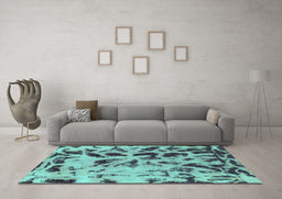 Machine Washable Abstract Turquoise Modern Area Rugs in a Living Room,, wshabs1088turq