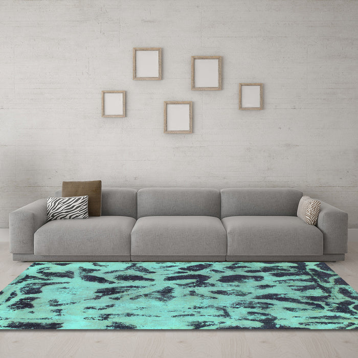 Machine Washable Abstract Turquoise Modern Area Rugs in a Living Room,, wshabs1088turq