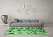 Machine Washable Abstract Emerald Green Modern Area Rugs in a Living Room,, wshabs1088emgrn