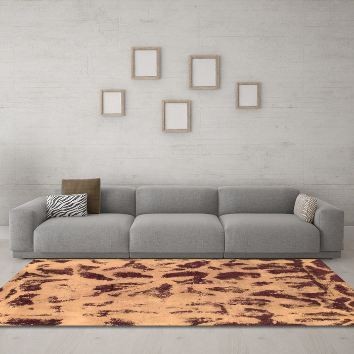 Machine Washable Abstract Brown Modern Rug in a Living Room,, wshabs1088brn