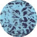 Round Machine Washable Abstract Light Blue Modern Rug, wshabs1088lblu