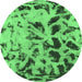Round Machine Washable Abstract Emerald Green Modern Area Rugs, wshabs1088emgrn