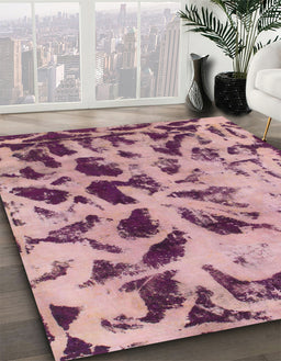 Abstract Daisy Pink Modern Rug in Family Room, abs1088