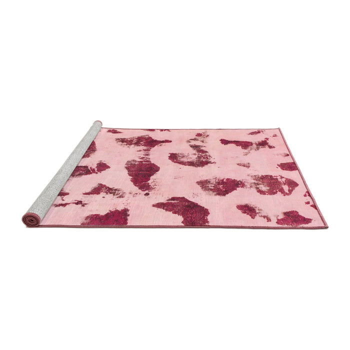 Sideview of Machine Washable Abstract Watermelon Pink Rug, wshabs1089
