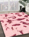 Machine Washable Abstract Watermelon Pink Rug in a Family Room, wshabs1089