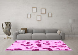 Machine Washable Abstract Pink Modern Rug in a Living Room, wshabs1089pnk