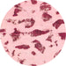 Round Machine Washable Abstract Watermelon Pink Rug, wshabs1089