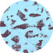 Round Machine Washable Abstract Light Blue Modern Rug, wshabs1089lblu