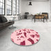 Round Machine Washable Abstract Watermelon Pink Rug in a Office, wshabs1089