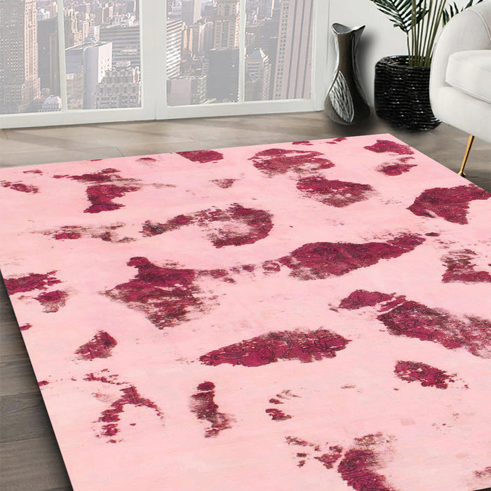 Round Abstract Watermelon Pink Modern Rug in a Office, abs1089