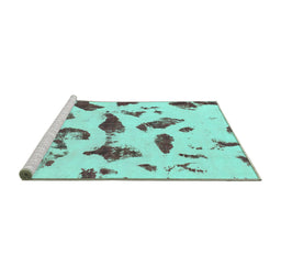 Sideview of Machine Washable Abstract Turquoise Modern Area Rugs, wshabs1089turq