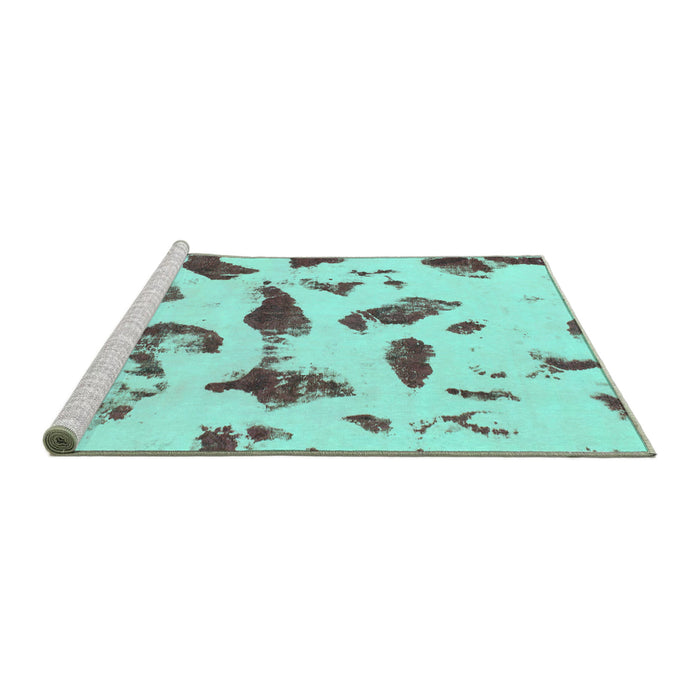 Sideview of Machine Washable Abstract Turquoise Modern Area Rugs, wshabs1089turq