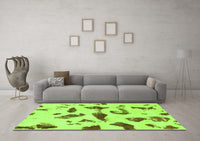 Machine Washable Abstract Green Modern Rug, wshabs1089grn