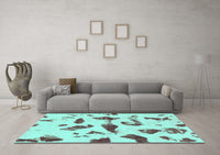 Machine Washable Abstract Turquoise Modern Rug, wshabs1089turq