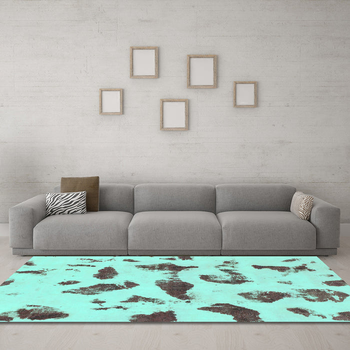 Machine Washable Abstract Turquoise Modern Area Rugs in a Living Room,, wshabs1089turq
