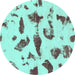 Round Machine Washable Abstract Turquoise Modern Area Rugs, wshabs1089turq