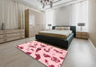 Machine Washable Abstract Watermelon Pink Rug in a Bedroom, wshabs1089