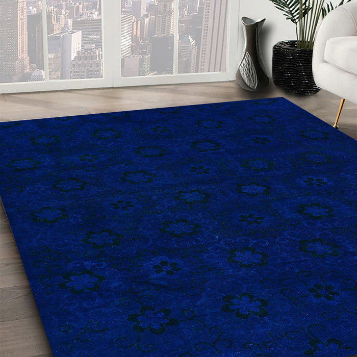 Machine Washable Abstract New Midnight Blue Rug in a Family Room, wshabs108