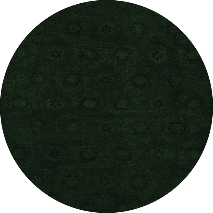 Round Machine Washable Abstract Emerald Green Modern Area Rugs, wshabs108emgrn