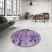 Round Machine Washable Abstract Purple Rug in a Office, wshabs1090