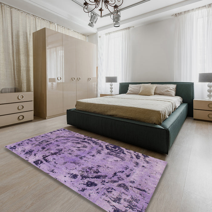 Machine Washable Abstract Purple Rug in a Bedroom, wshabs1090