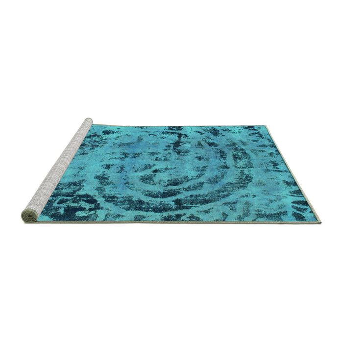 Sideview of Machine Washable Abstract Turquoise Modern Area Rugs, wshabs1090turq