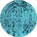 Round Abstract Turquoise Modern Rug, abs1090turq