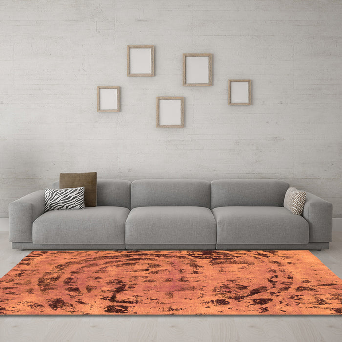 Machine Washable Abstract Orange Modern Area Rugs in a Living Room, wshabs1090org