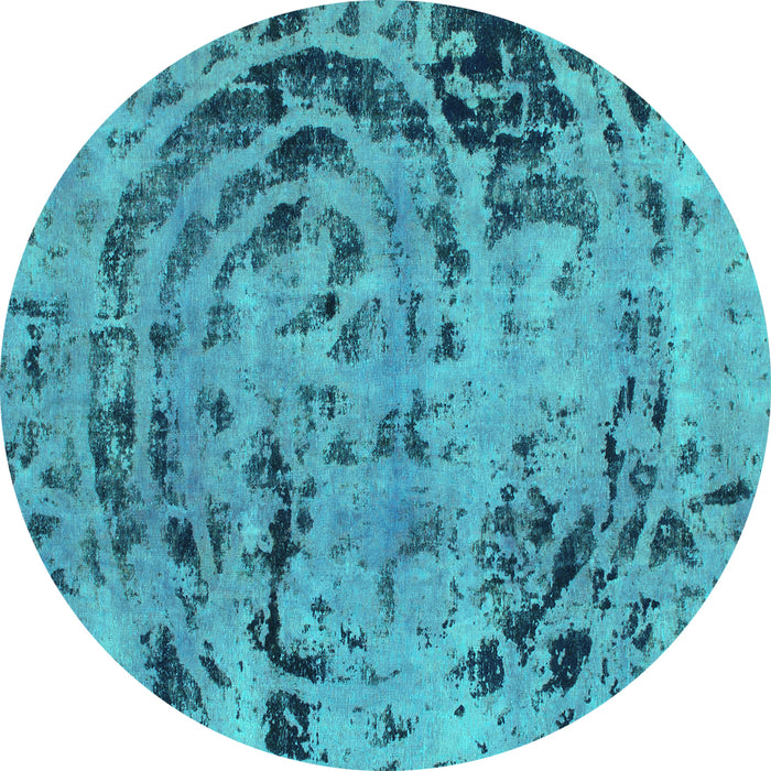 Round Machine Washable Abstract Turquoise Modern Area Rugs, wshabs1090turq