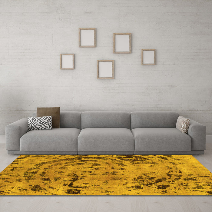 Machine Washable Abstract Yellow Modern Rug in a Living Room, wshabs1090yw