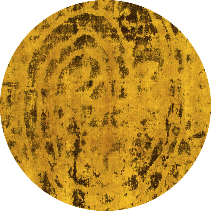 Round Machine Washable Abstract Yellow Modern Rug, wshabs1090yw