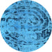 Round Machine Washable Abstract Light Blue Modern Rug, wshabs1090lblu