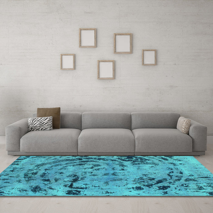 Machine Washable Abstract Turquoise Modern Area Rugs in a Living Room,, wshabs1090turq