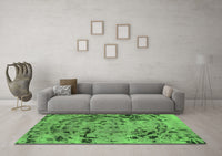 Machine Washable Abstract Green Modern Rug, wshabs1090grn