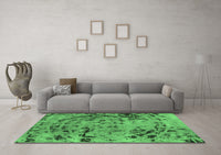 Machine Washable Abstract Emerald Green Modern Rug, wshabs1090emgrn